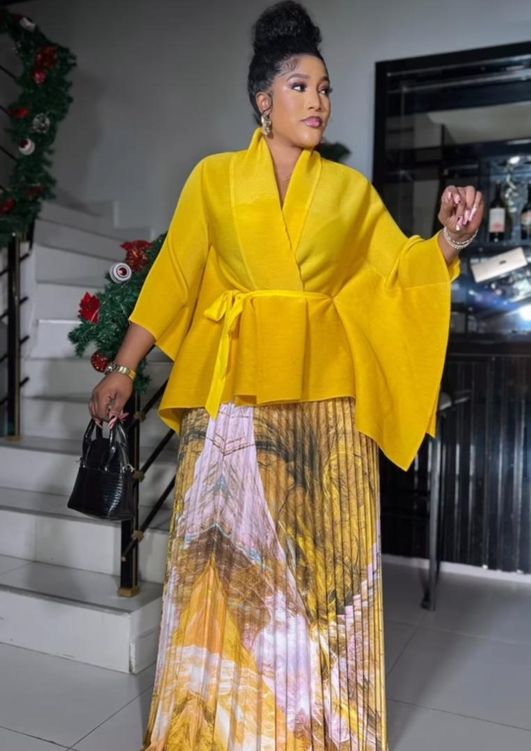 Elegant Bat Sleeve Top and Miyaki Skirt Set Two Piece Co-Ord Set